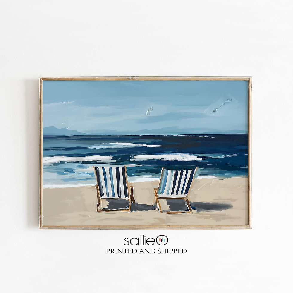 Thumbnail: Striped Beach Chairs Horizontal Coastal Art Print