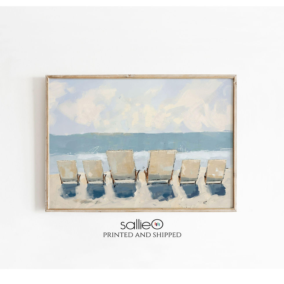 Thumbnail: White Chairs Family of Six Coastal Art Print
