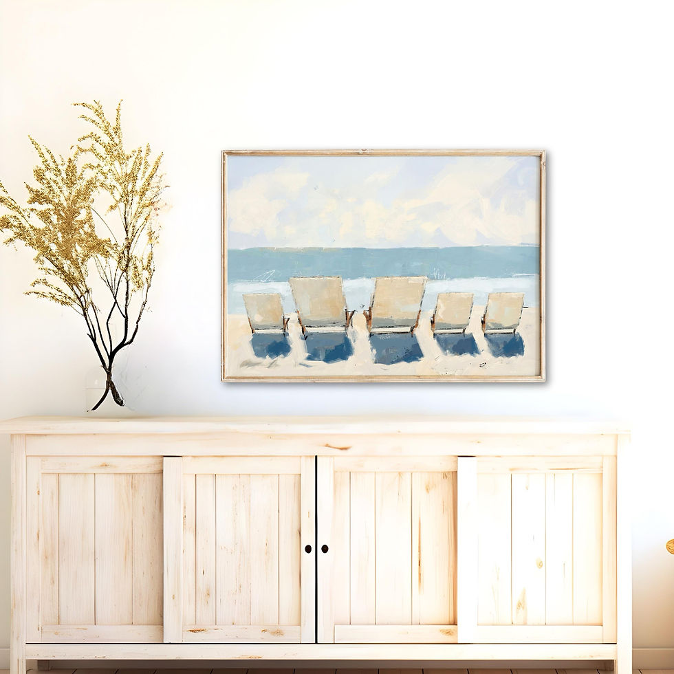 Thumbnail: White Chairs - Family of Five Coastal Art Print
