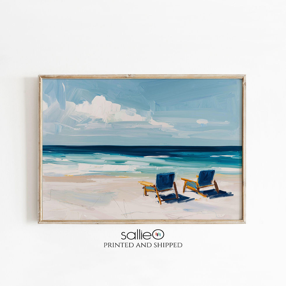 Thumbnail: Two Bermuda Blue Beach Chairs Coastal Art Print