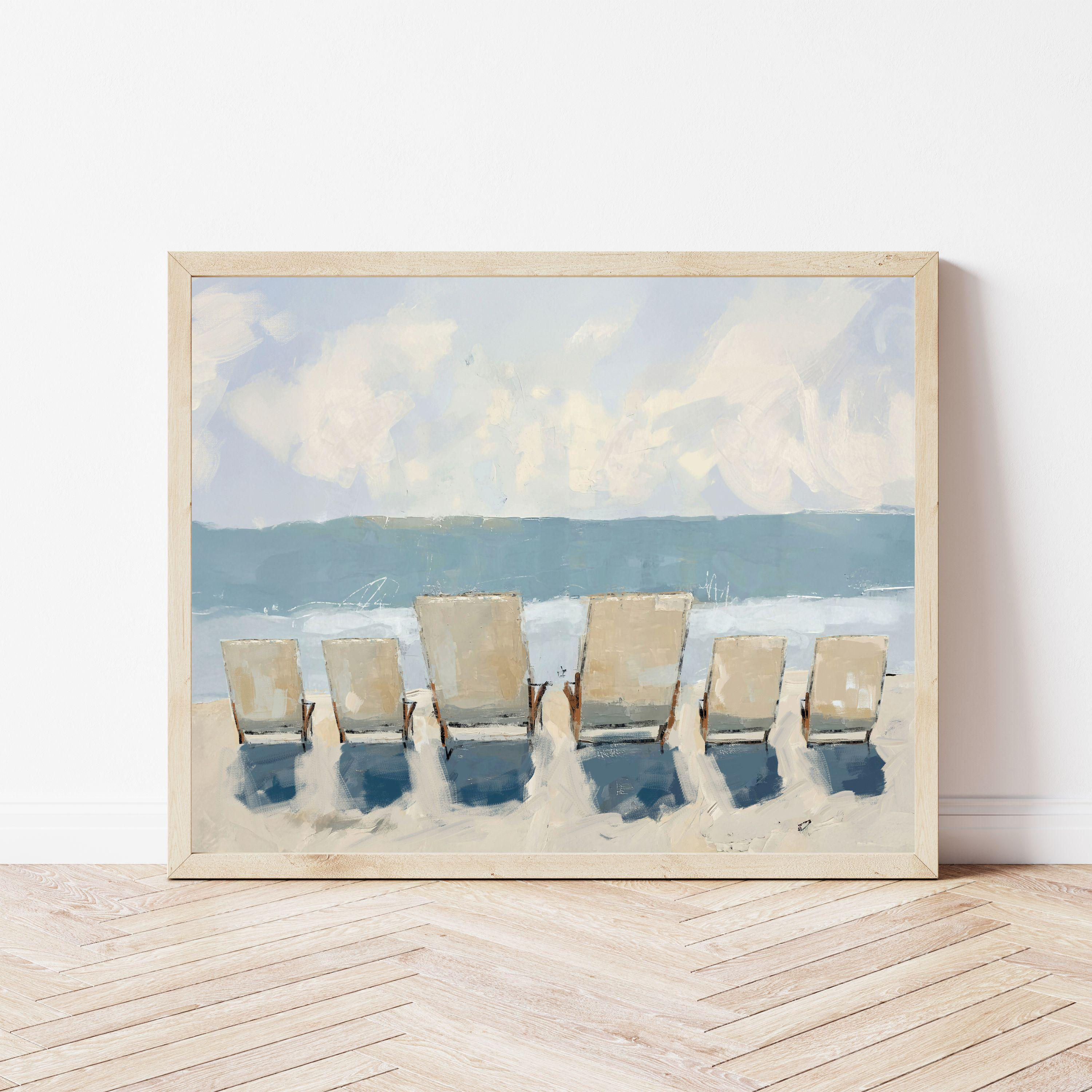 White Chairs Family of Six Coastal Art Print