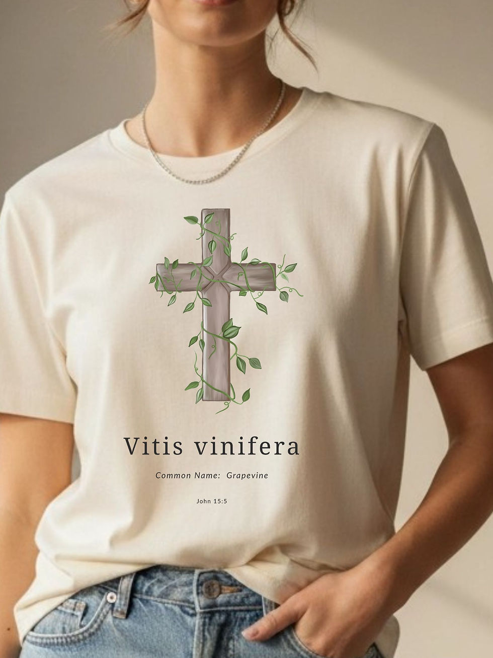 Thumbnail: Abide in Me Botanical Christian Tee | Vine Cross Bella Canvas 3001