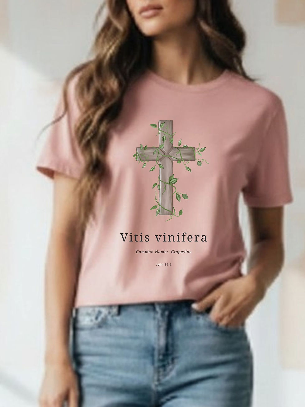 Thumbnail: Abide in Me Botanical Christian Tee | Vine Cross Bella Canvas 3001