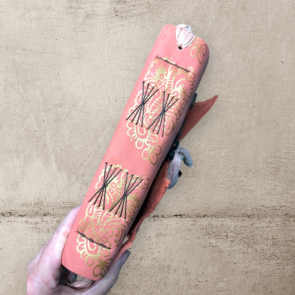 Thumbnail: Faded Red/Pink and Block Print Leather Multi-Purpose Journal or Sketchbook