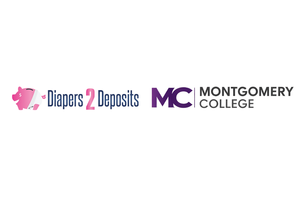 Image of Diapers 2 Deposits Financial Literacy logo and Montgomery County logo