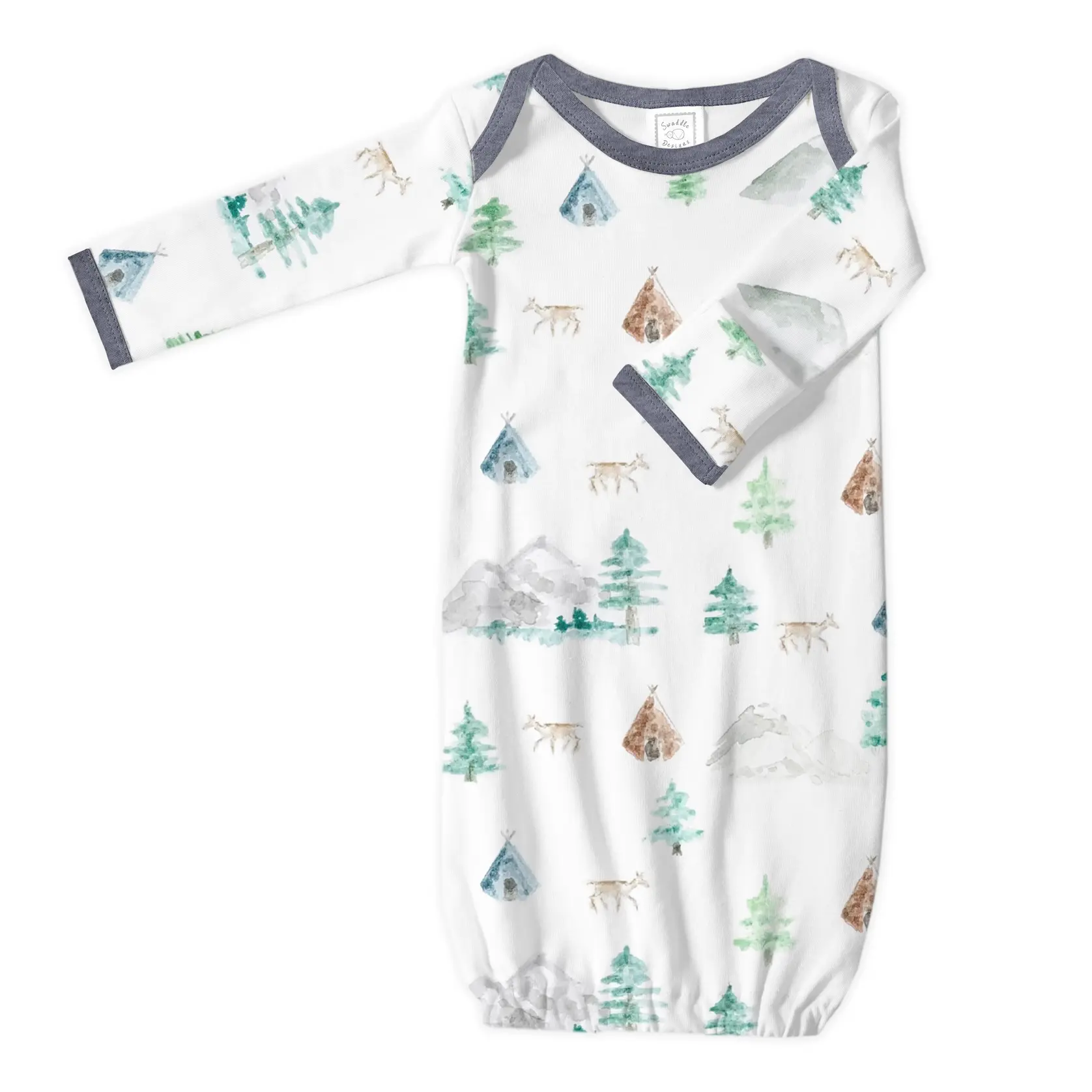 Watercolor Mountains Cotton Knit Gown, Hat, and Gauze Blanket Set