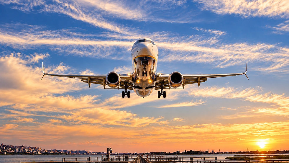 Flugzeug über Cagliari im goldenen Abendhimmel – Terramagika Filmproduktion