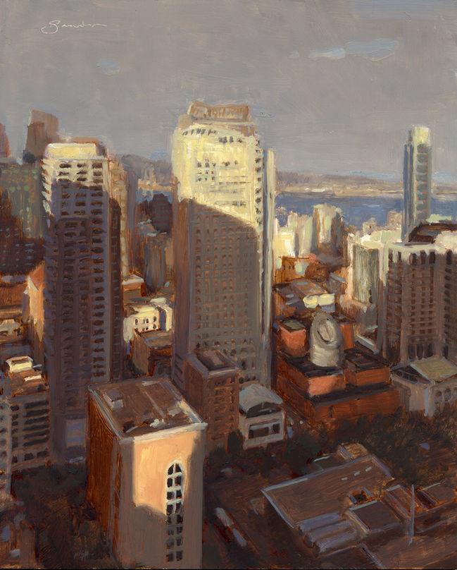  oil painting by brandon smith of Skyscrapers in San Francisco. 
