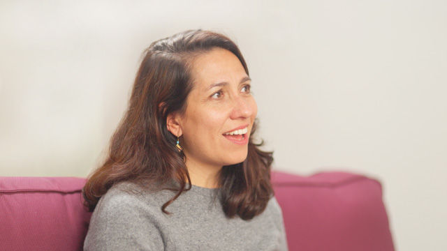 Interview videography setup in Brighton with subject seated on camera