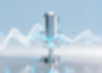 Futuristic chrome microphone with glowing blue accents and stylized audio waveform, representing AI-powered voice and audio processing