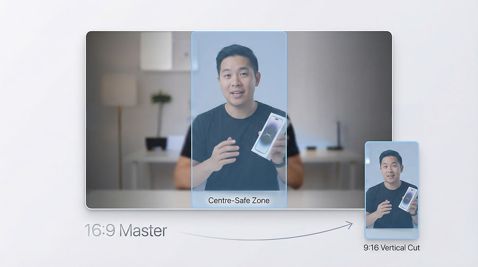 TikTok video format example showing a 16:9 landscape video cropped into a 9:16 vertical frame using centre-safe framing
