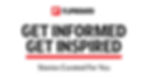 The logo of Flipboard, followed by the bold, motivational phrases 'GET INFORMED GET INSPIRED' in large black and red lettering, with a red underline, and the subtitle 'Stories Curated For You,' signifying the app’s personalised content aggregation for news and stories