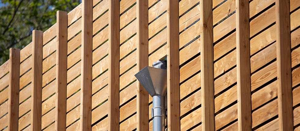 image of eco coworking space side detail including zinc guttering