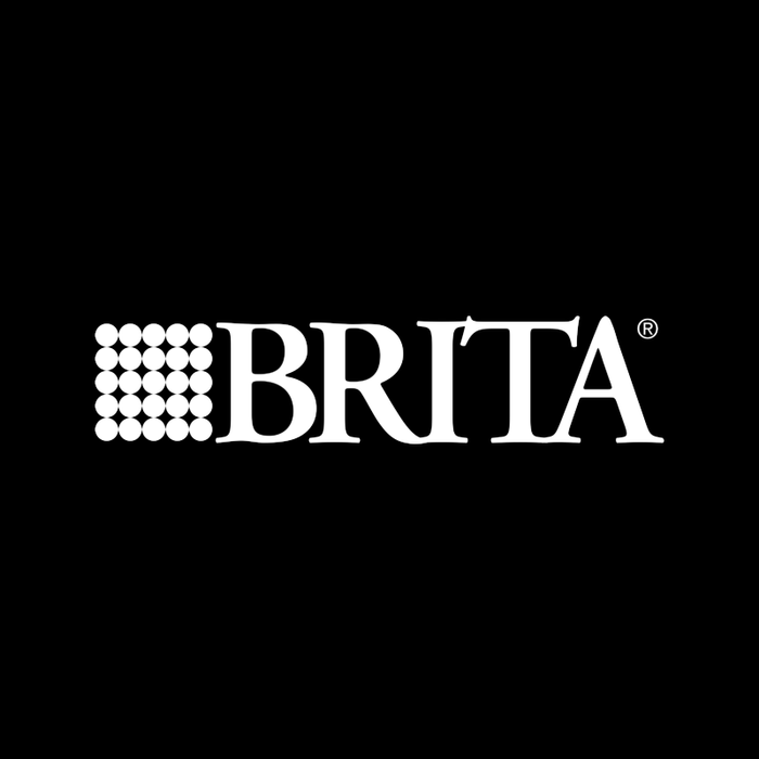 white Brita  logo on black background