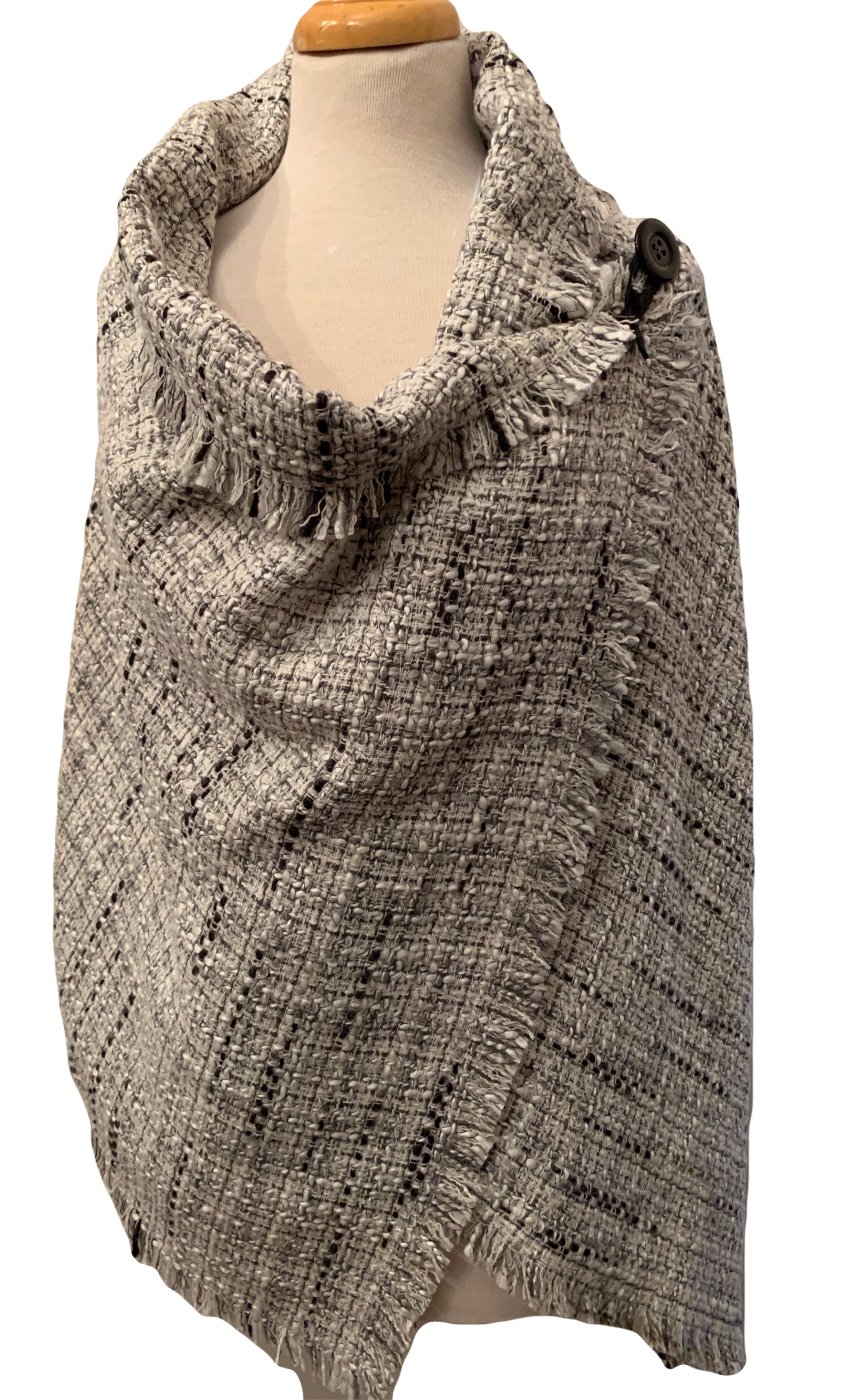 Grey  Variegated Yarn Textured Button Wrap