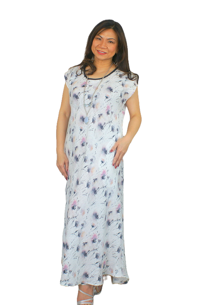 White Floral Linen Bias Dress
