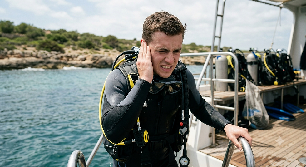 El barotrauma del oído medio es la lesión más común en el buceo: casi todos los buceadores lo experimentan en cierta medida a lo largo de su vida.