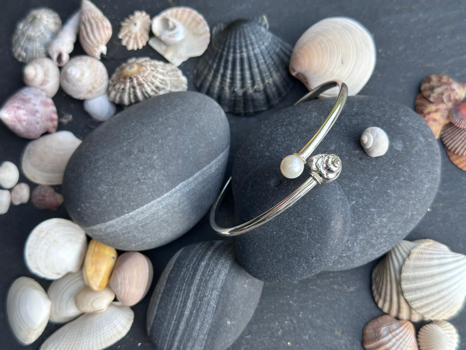 Jane Downey, Pearl & Periwinkle Bangle with Freshwater Culture