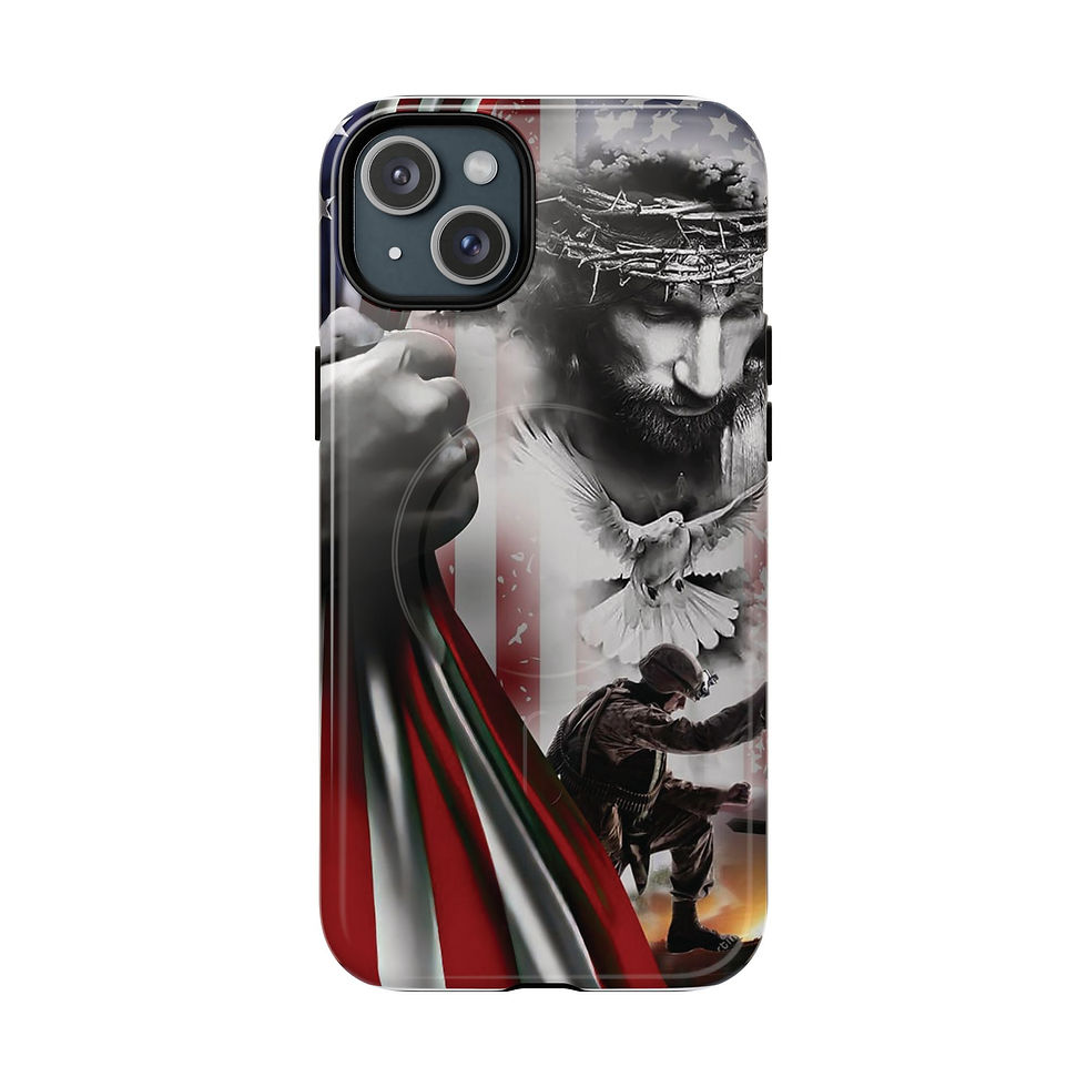 Thumbnail: Jesus Over Soldier Faith Design Tough Magnetic Case | American Flag Dove