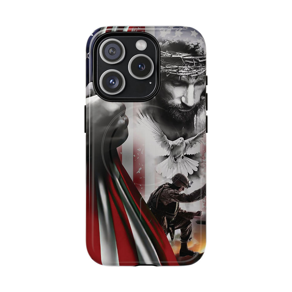 Thumbnail: Jesus Over Soldier Faith Design Tough Magnetic Case | American Flag Dove