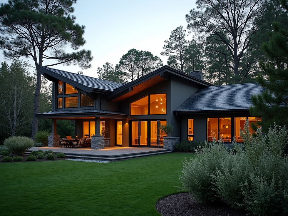 Modern-style cabin design in forest setting