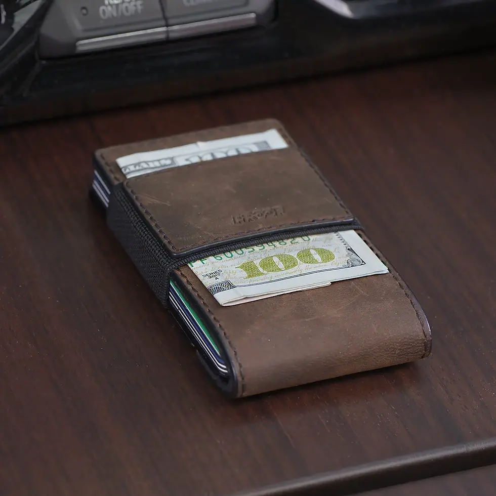 Thumbnail: Engraved Proof Wallet - The Founder - Top Grain Bomber Leather & Dark Gunmetal