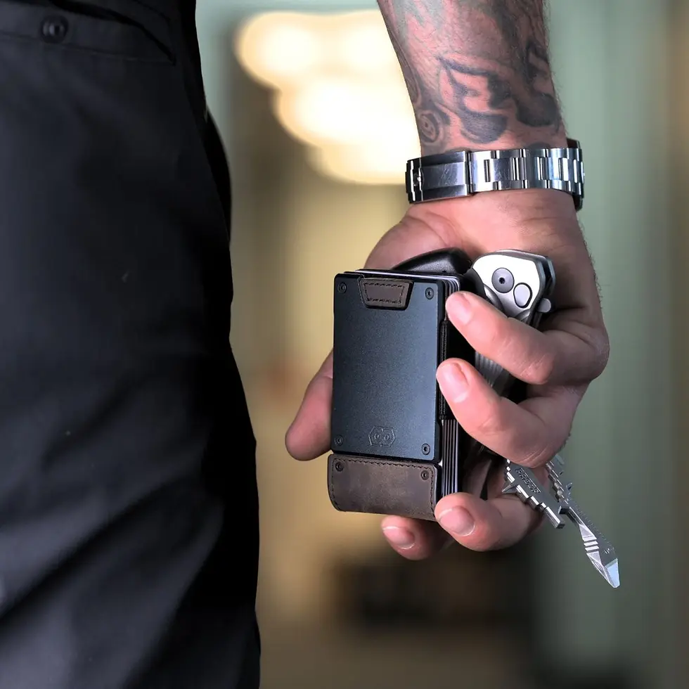 Thumbnail: Engraved Proof Wallet - The Founder - Top Grain Bomber Leather & Dark Gunmetal