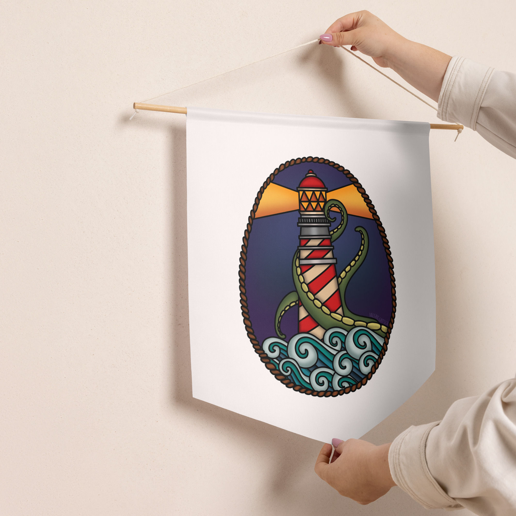 the Lighthouse & the Kraken Pennant banner