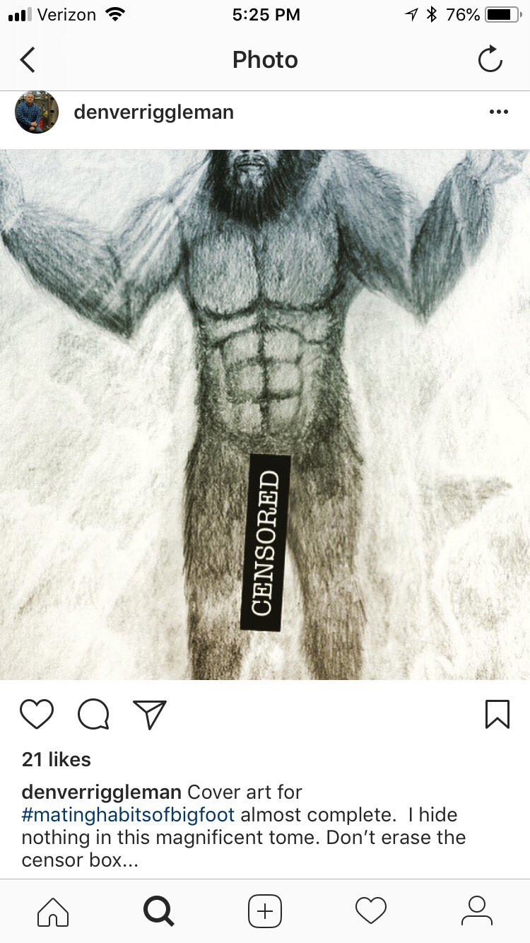 Image of Bigfoot Erotica from Congressman Denver Riggleman's public instagram showing a drawing of a naked Bigfoot with a massive penis