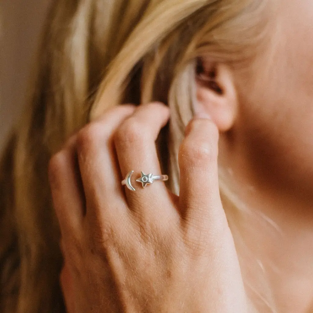 Adjustable Moon and Star Ring