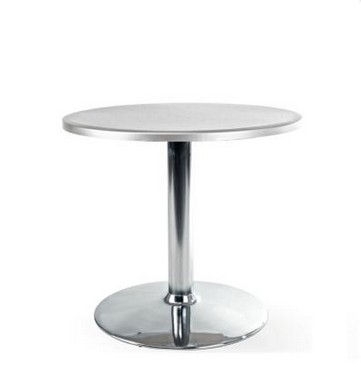 Miniatura: Mesa redonda pequeña con base y pedestal cromado, superficie plateada.
