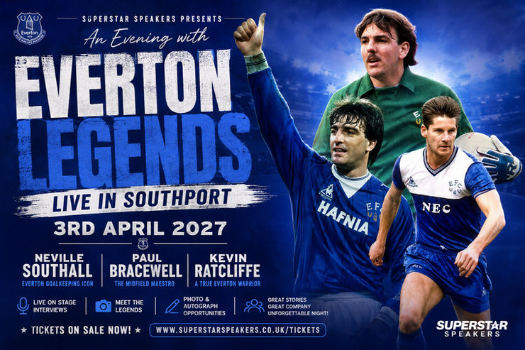 Banner featuring multiple Everton football legends
