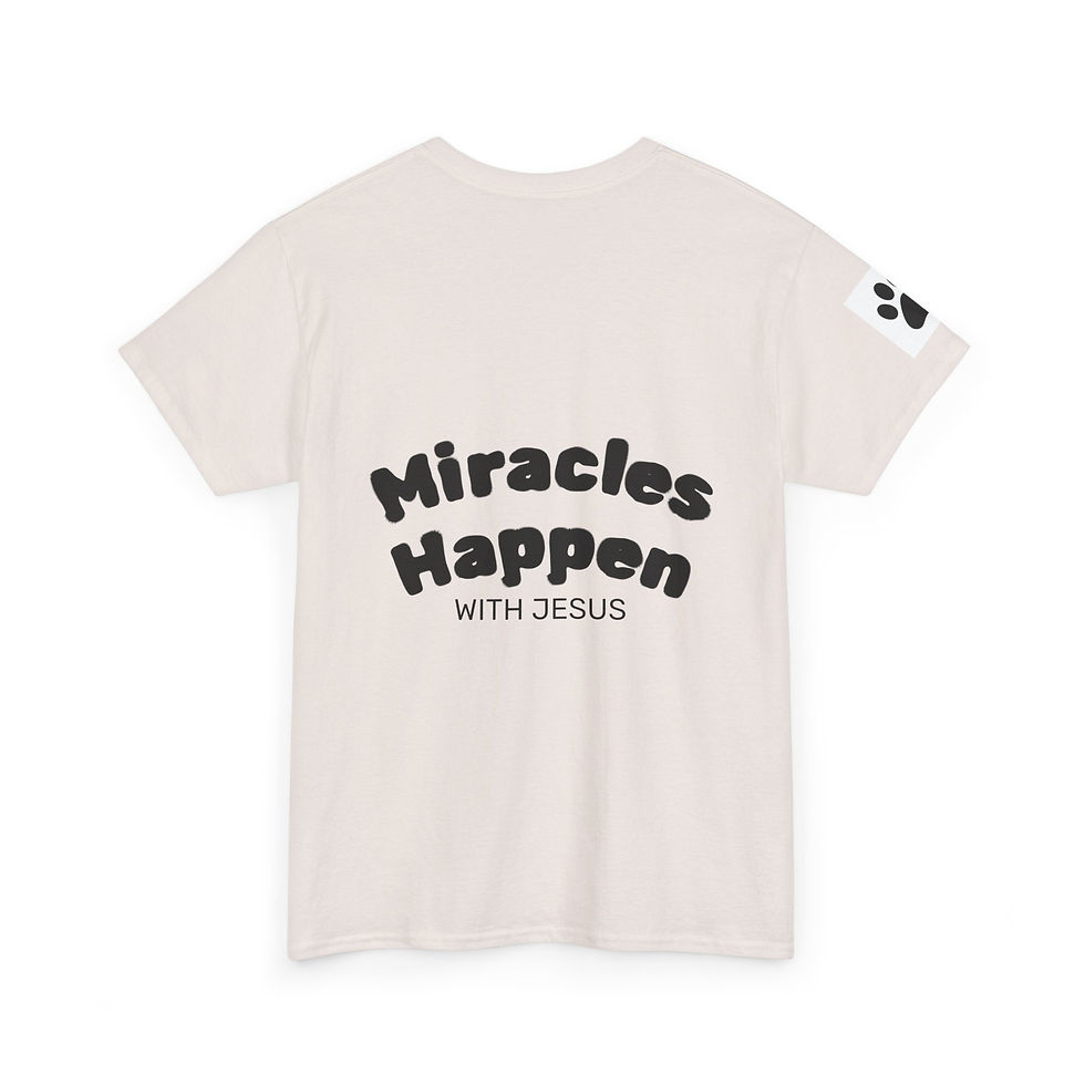 Thumbnail: Canine Miracles Tee — "Miracles Happen with Jesus" Dog Rescue Faith T-Shirt