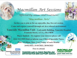 Art & Creativity Sessions available at The Tameside Macmillan unit 