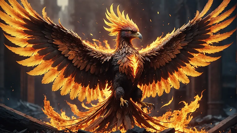 A phoenix rising from the ashes