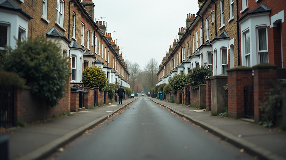 Eye-level view of a South London residential street with terraced houses