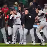 The Guardians baseball team celebrating their season opener victory.