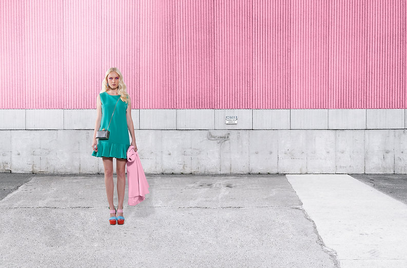 Fashion Model on Pink Wall