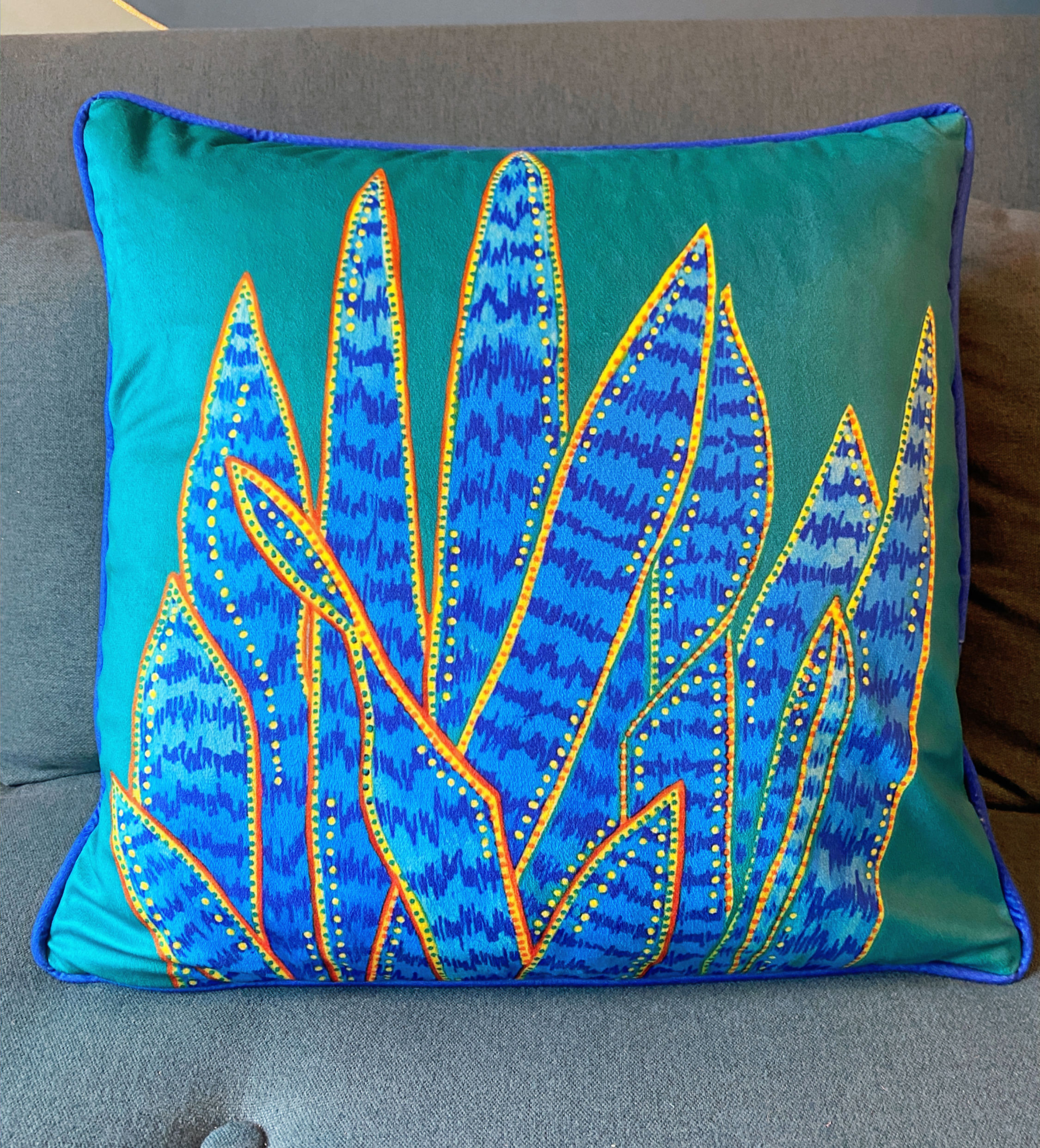Botanical Snake Plant Velvet Cushion