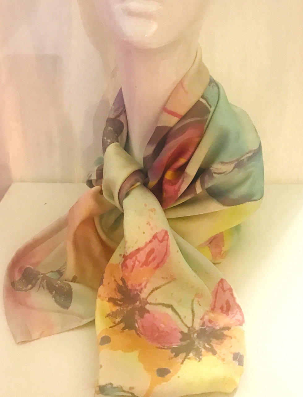 100% Silk Satin Scarf Elephant and Baby