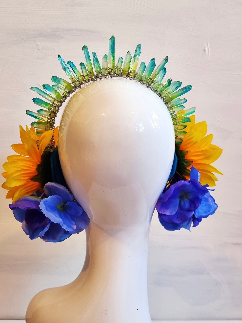 Thumbnail: Sun Queen Crown green Iridescent crysta sun flower Headdress alice band crown