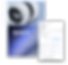 close up of camera lens on blue background. Below is a darker blue background with white text on top. To the right side is a while box with text.
