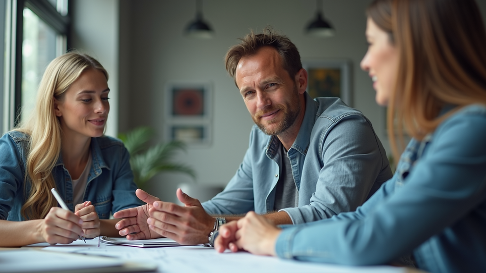 Eye-level view of a project coach guiding a client through a planning session