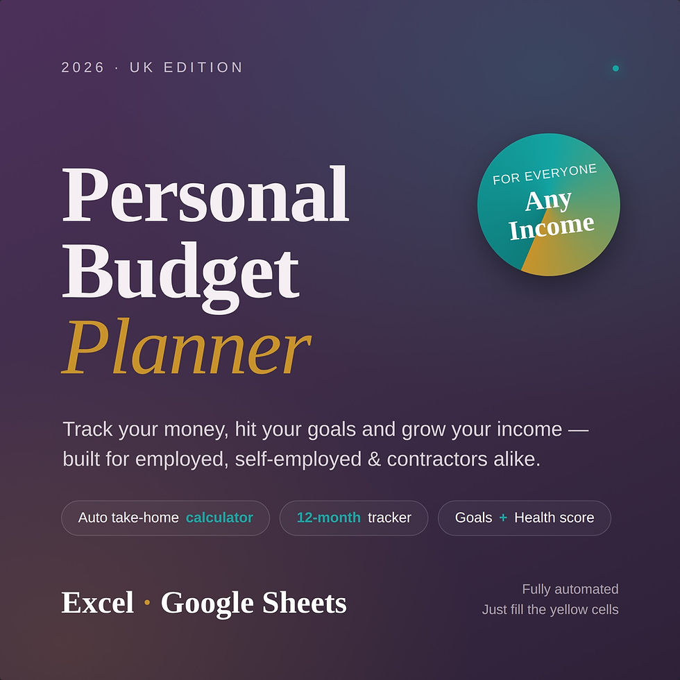 Personal budget planner spreadsheet for Excel and Google Sheets, 2026 UK edition for any income