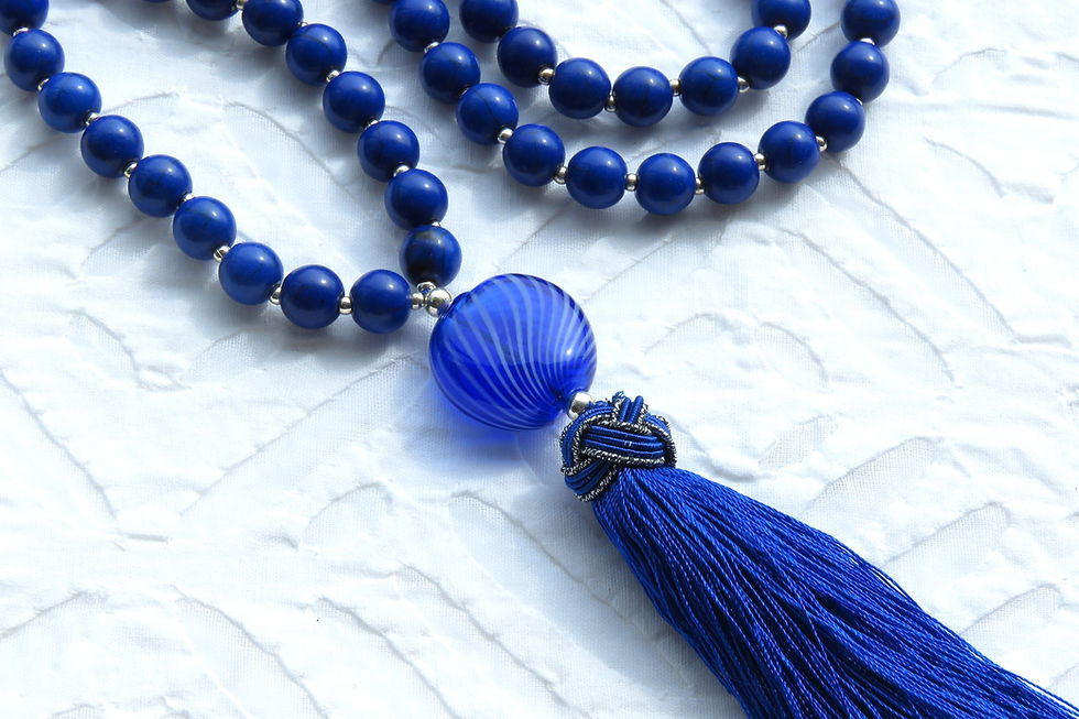 Cobalt Blue Turquoise Necklace ~ Blown Glass Bead ~ 925 Sterling Silver ~ Tassel