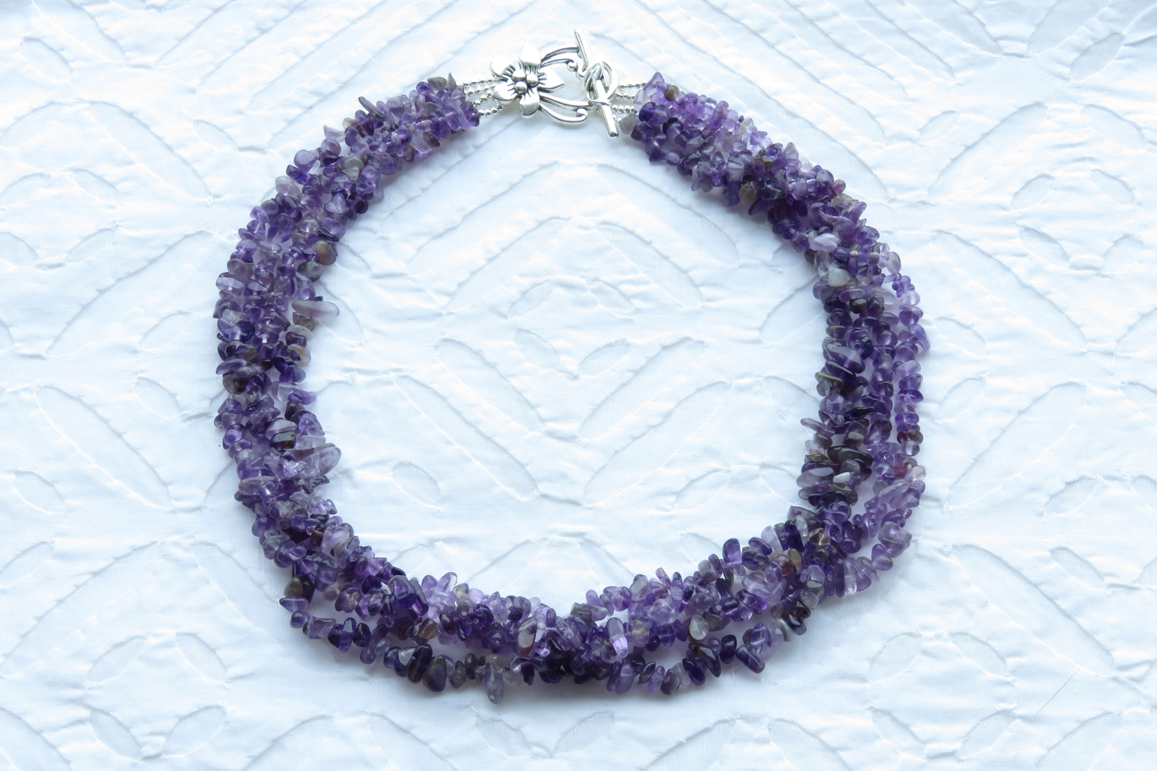 Gemstone Chips Beaded Multi-Strand Necklace - Amethyst