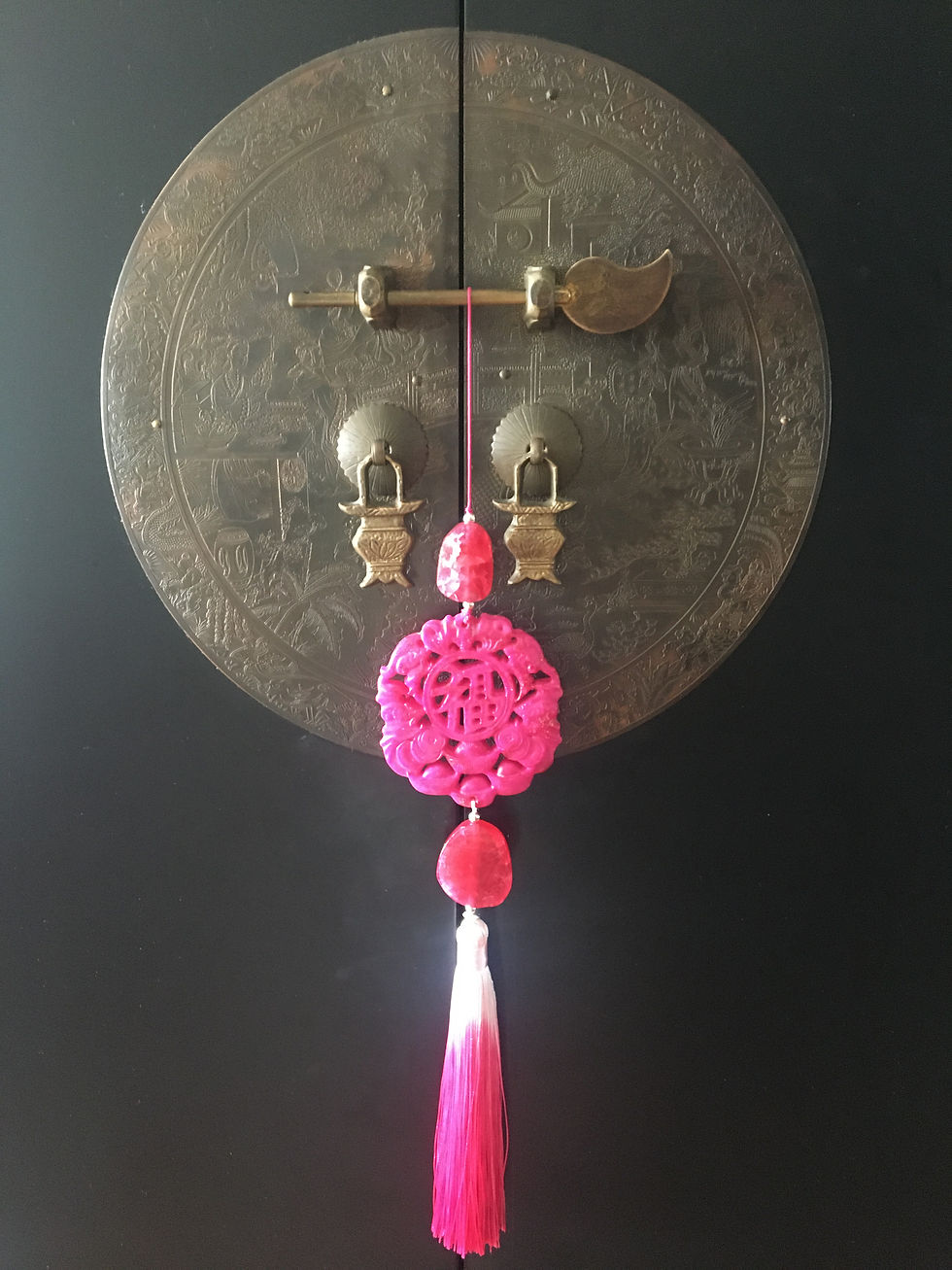 Home Decor ~ Carved Jade Tassel Pendant ~ Cerise