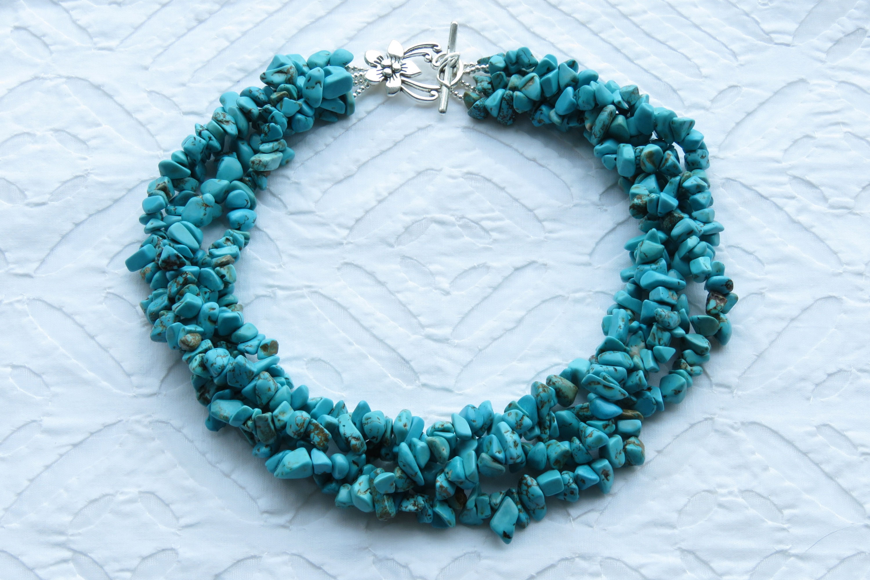 Gemstone Chips Beaded Multi~Strand Necklace ~ Turquoise Blue Howlite