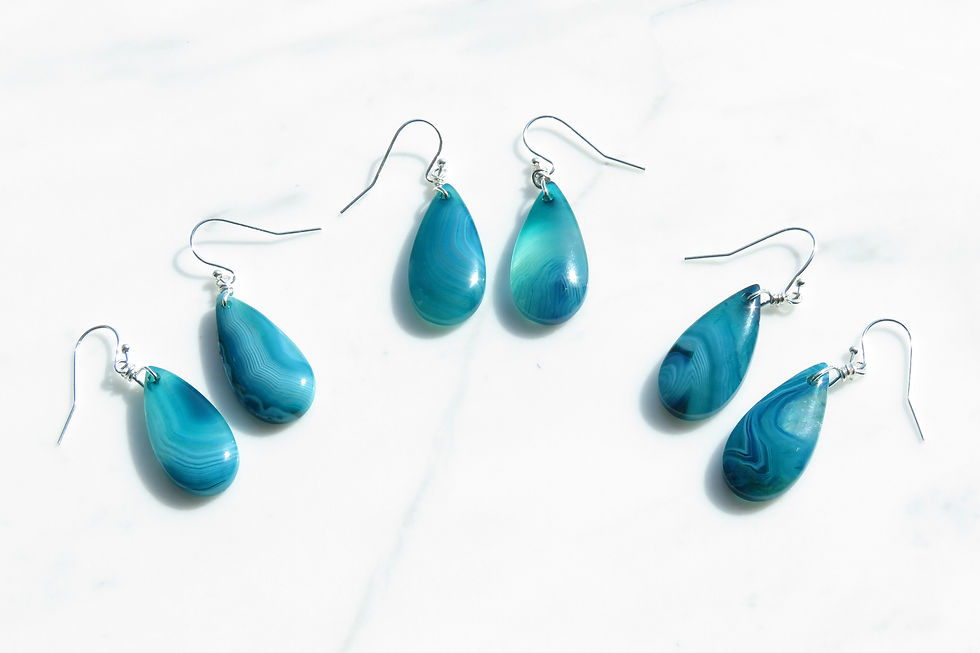 Agate Teardrop Turquoise Blue ~ 925 Sterling Silver Earrings