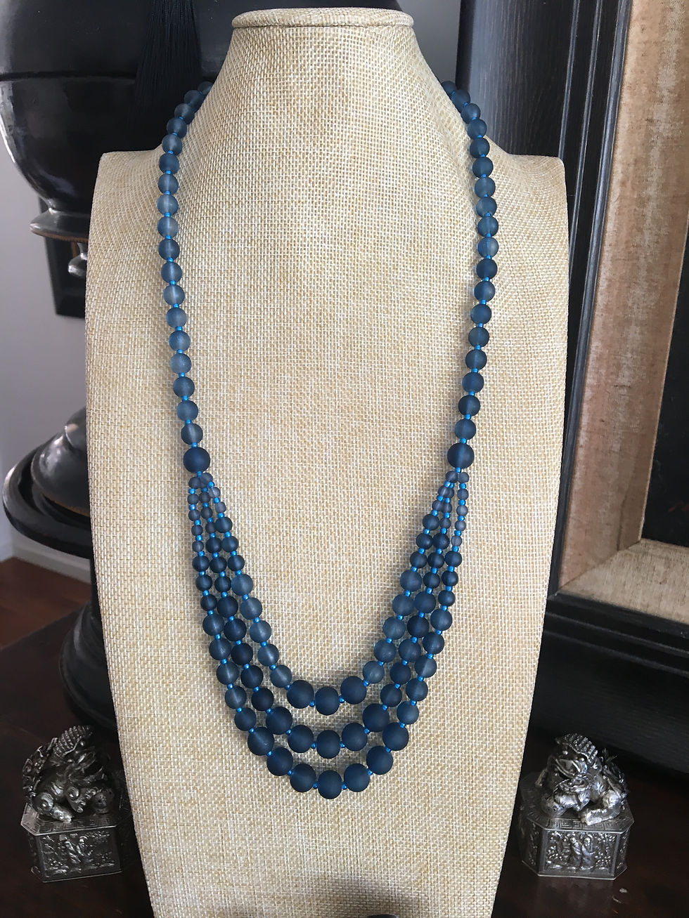 Marine Blue ~ Graduated Three Tier ~ Glass Beaded Necklace